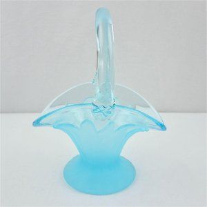 Light Turquoise Clear and‎ Opaque Small Art Glass Basket